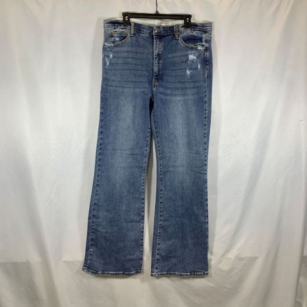 Saige Mid Rise Tummy Control Bootcut Denim Blue